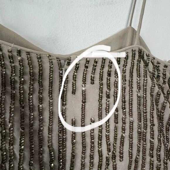 French Connection Samara Dress Women 6 Tan Sequin Bubble Hem Cocktail Elegant - Picture 6 of 11